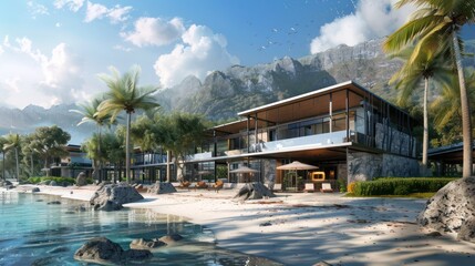 Fototapeta premium rchitectural plans for a contemporary beachfront resort with luxury accommodations and recreational facilities