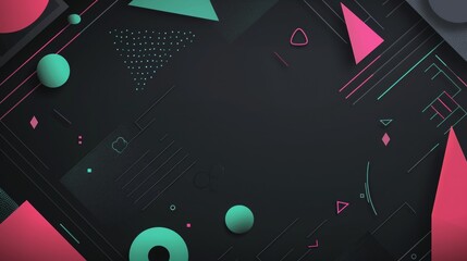 black, green mint, and pink magenta colors. shapes and lines filled in the background