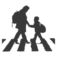 silhouette little boy helps the elderly woman cross the street
