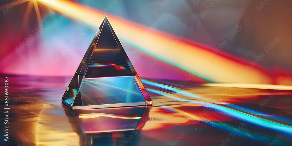 Poster exploring light refraction interactive exhibit demonstrates prism reflecting spectrum through reflec
