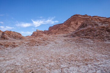San Pedro de Atacama, Chile - Nov 29, 2023: Sand dunes and rock formations in the Valley of the Moon, Atacama Desert