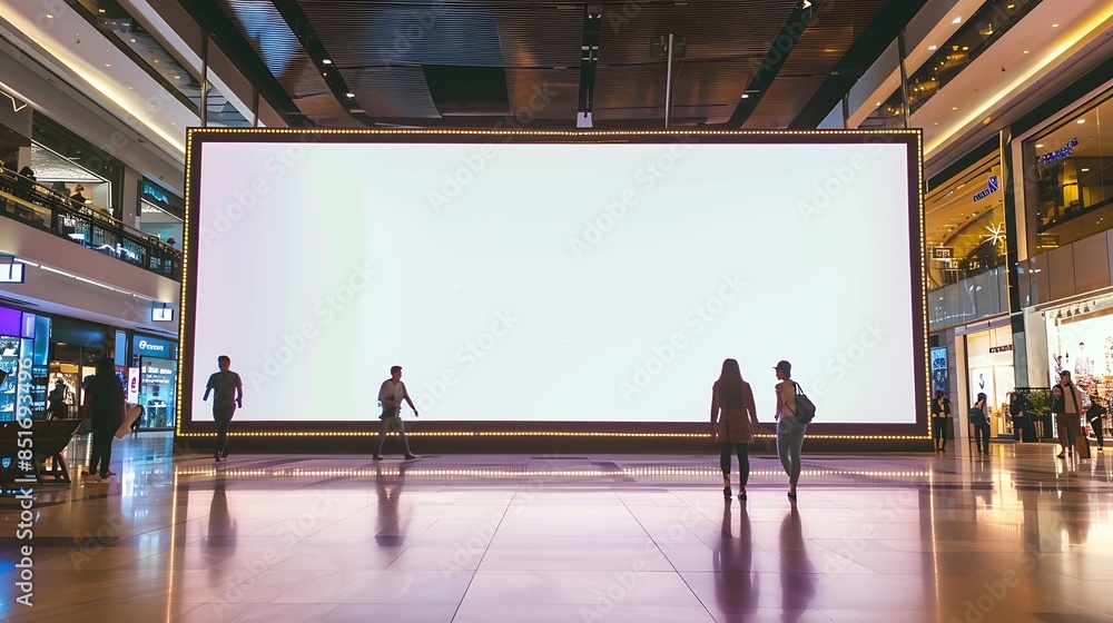 Poster mockup of large led screen a front of shop in shopping mall : generative ai