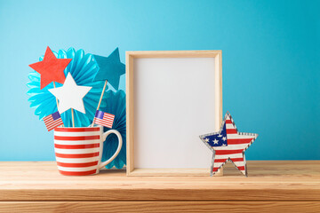 Happy Independence Day, 4th of July celebration concept with frame mock up; decorations and USA...