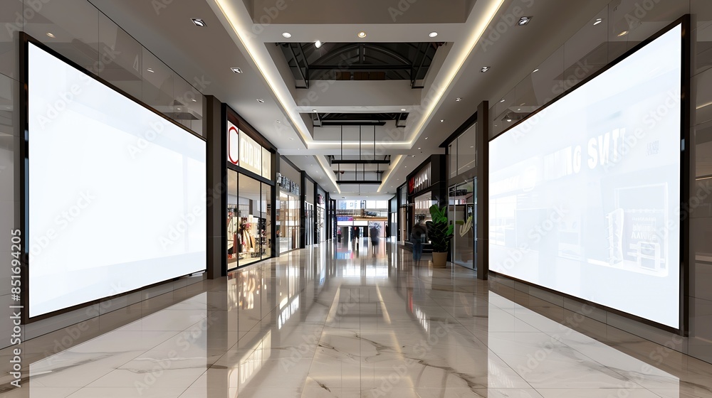Poster mockup two large horizontal advertising led screen install near entrance of shop empty space for ins