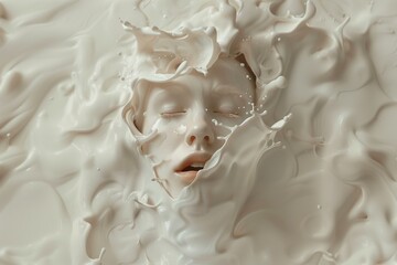 Woman's Face Submerged in Creamy Liquid.