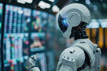 Fototapeta premium Advanced AI Robot-Powered System in Action, Predicting Stock Market Trends with Precision