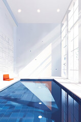 architectual interior shot of a bright indoor pool area