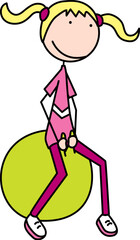 Cartoon illustration of a girl bouncing on a jumping ball