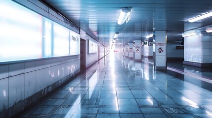 Indoor outdoor city light mall shop template Blank billboard mock up in a subway station underground interior Urban light box inside advertisement metro airport horizonatal : Generative AI