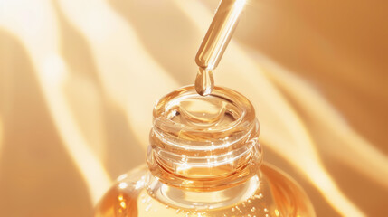 Golden liquid beauty serum with dropper