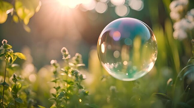 soap bubbles in the grass