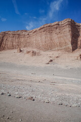 San Pedro de Atacama, Chile - Nov 29, 2023: Sand dunes and rock formations in the Valley of the Moon, Atacama Desert