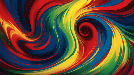 A vibrant and dynamic swirl of colors, with shades of blue, red, yellow, and green blending seamlessly. The swirl should have a sense of motion, creating a mesmerizing and energetic effect, suitable f