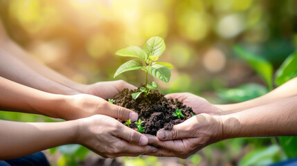 Hands nurturing a a germinating seedling symbolizing growth