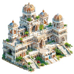 Obraz premium 3D Pixel art of a Palaces, isometric style, Attractive colors, isolated on white background, centered in frame