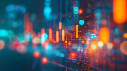 Fototapeta premium stock market chart background with blue and orange colors, digital line graph