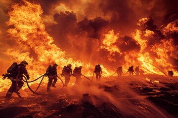 Firefighters in Action: Battling a Severe Fire at Night
