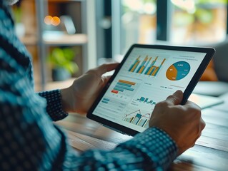 Financial Planner Reviewing Budget Data on Tablet with Client in Professional Setting