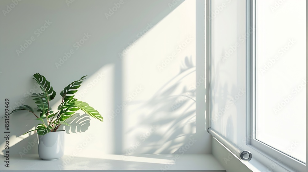 Aufkleber roll up banner mockup with a plant beside the window : generative ai