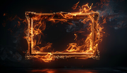 picture frame on fire on black background