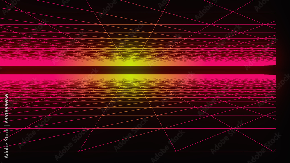 Poster abstract background with color neon lines. digital wave of particles. 3d. futuristic point wave