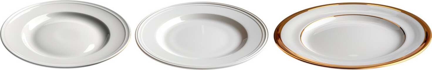 White plate side view isolated on transparent background, white plate png, plate empty, white dish
