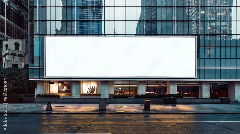 Aufkleber large horizontal blank advertising poster billboard banner mockup in front of building in urban city