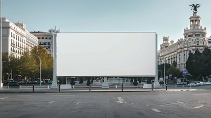 Fototapeta premium Blank billboard mockup in madrid with the cibeles palace in the background under a clear sky : Generative AI
