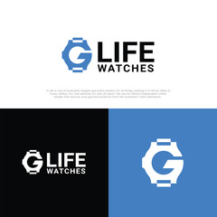 Letter G watch logo. G life watches brand logo. minimalistic watch company logo