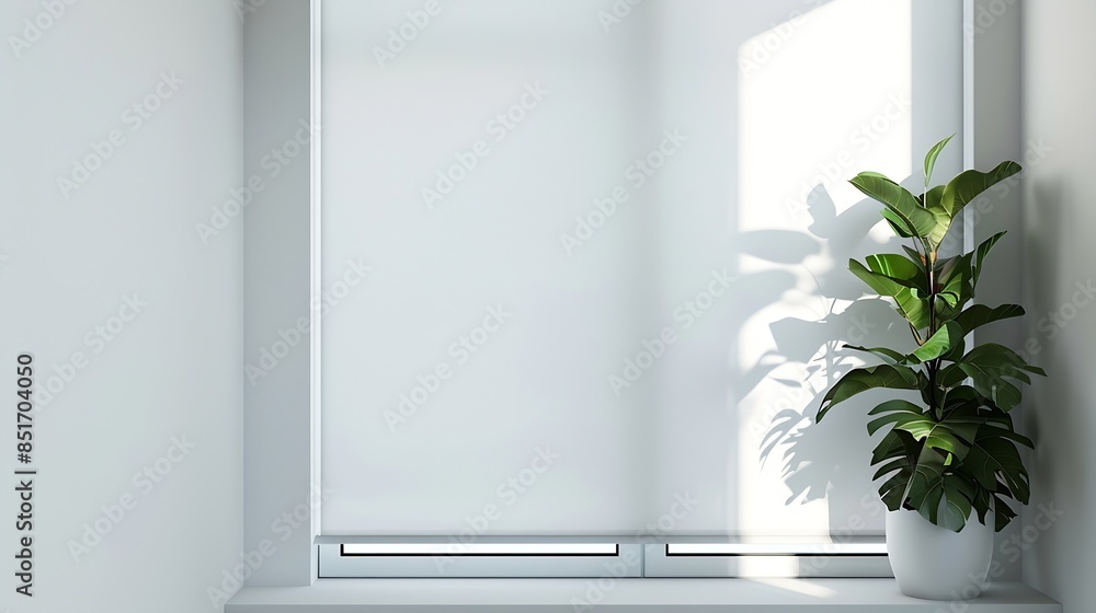 Aufkleber roll up banner mockup with a plant beside the window : generative ai