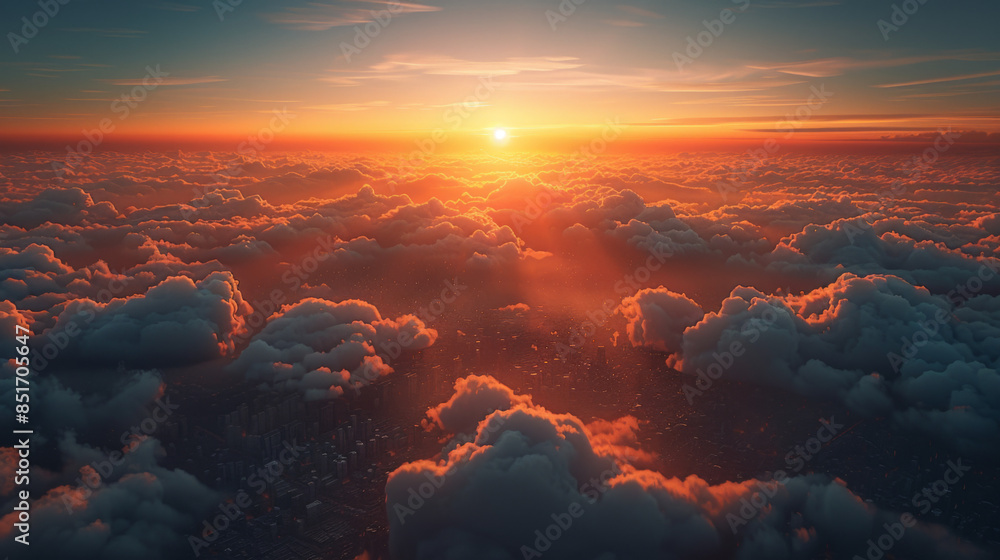 Aufkleber aerial view from airplane window at high altitude of little planet distant city covered with layer o