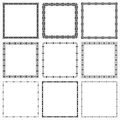 Set of vector square frames with black geometric ornaments