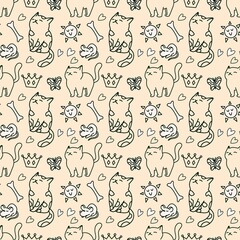 Cute cat seamless pattern, background design.