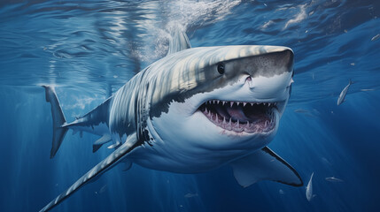 Obraz premium Great White Shark Swimming Underwater