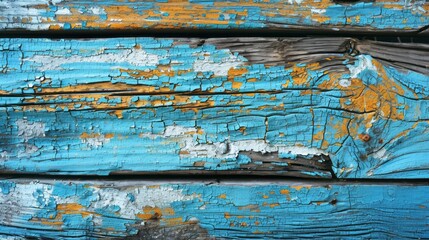 Fototapeta premium Texture of Blue Wooden Planks with Cracked Paint