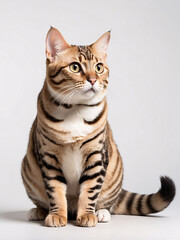 Striped Tabby Cat Posing on White Background
