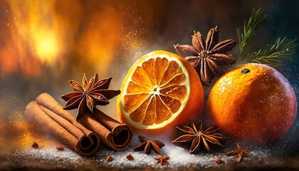 orange and cinnamon sticks