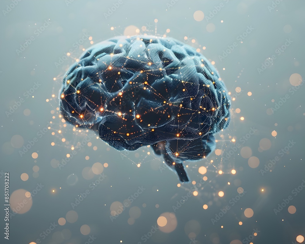 Poster brain with artificial neural network overlay representing machine learning and concept