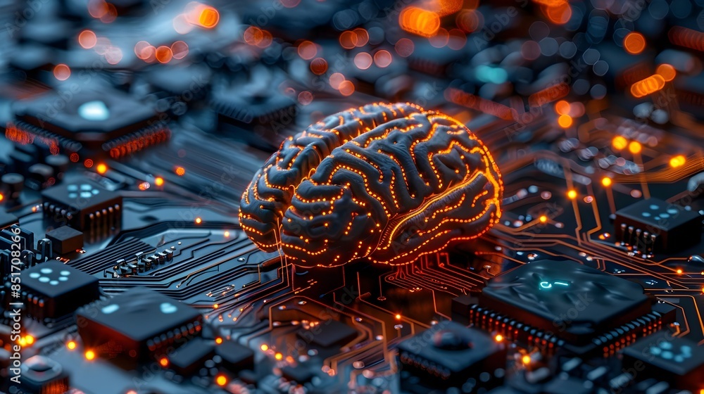 Poster brain circuit patterns symbolizing of technology and cognition