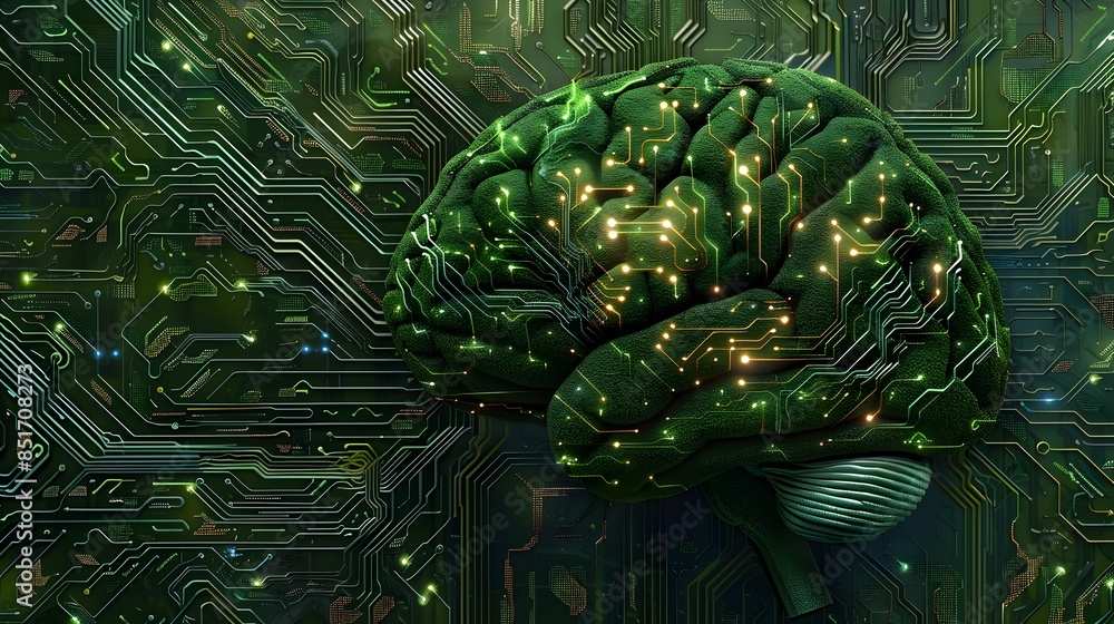 Poster brain with intricate circuit patterns symbolizing technology and cognition