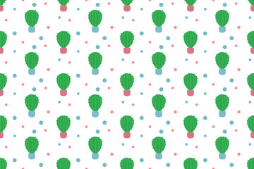 Seamless Cute Cactus Pattern Background. Vector Illustration. Wallpaper. Backdrop