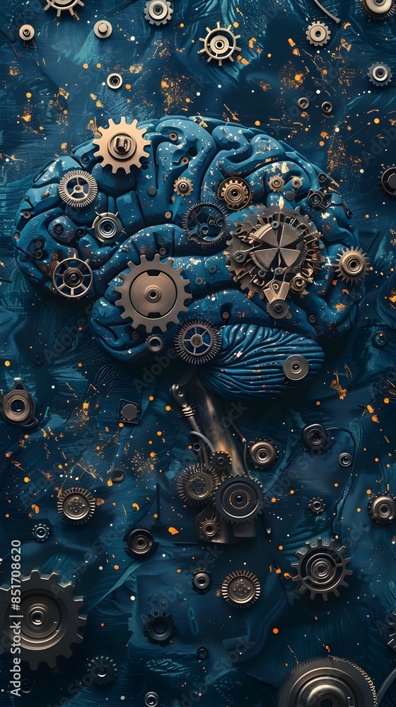 Poster intricate mechanical cognitive processes a surreal brain concept showcasing technological convergenc