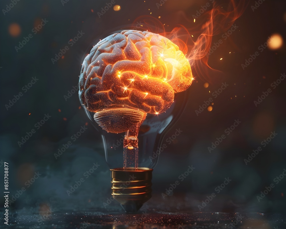 Poster glowing brain bulb symbolizing ideas and innovation conceptual representation of creativity and inte