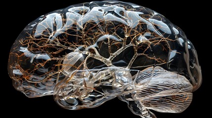 Fototapeta premium Transparent Brain with Visible Vessels and Neural Networks Medical Anatomy Concept