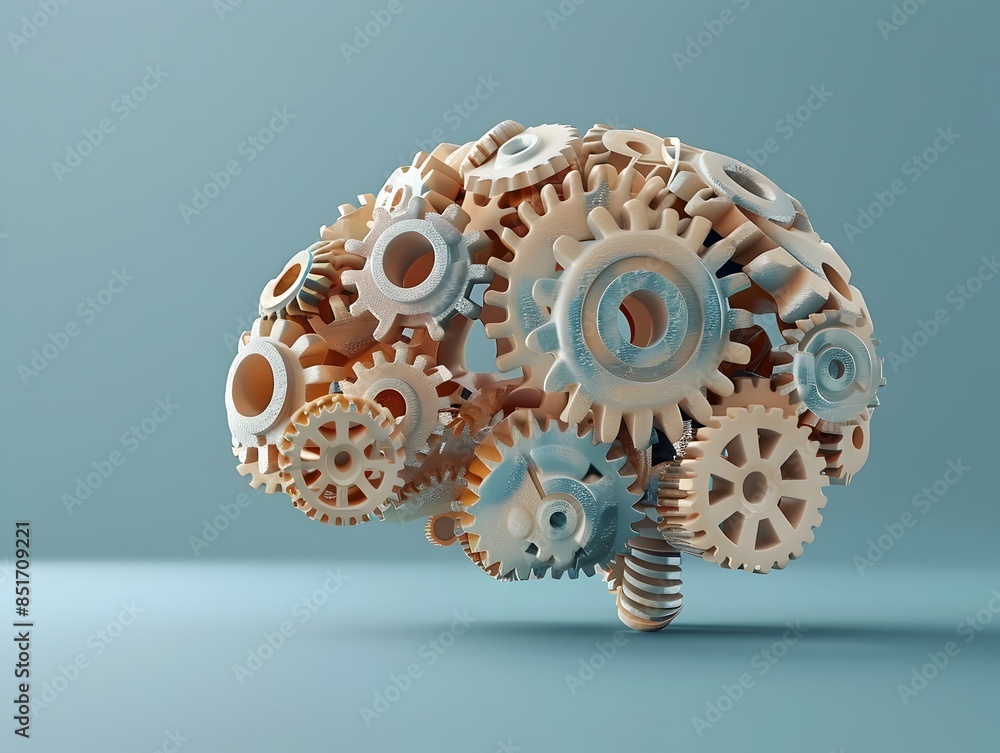 Poster mechanical brain a conceptual 3d of gears and cogs representing intricate problem solving and innova