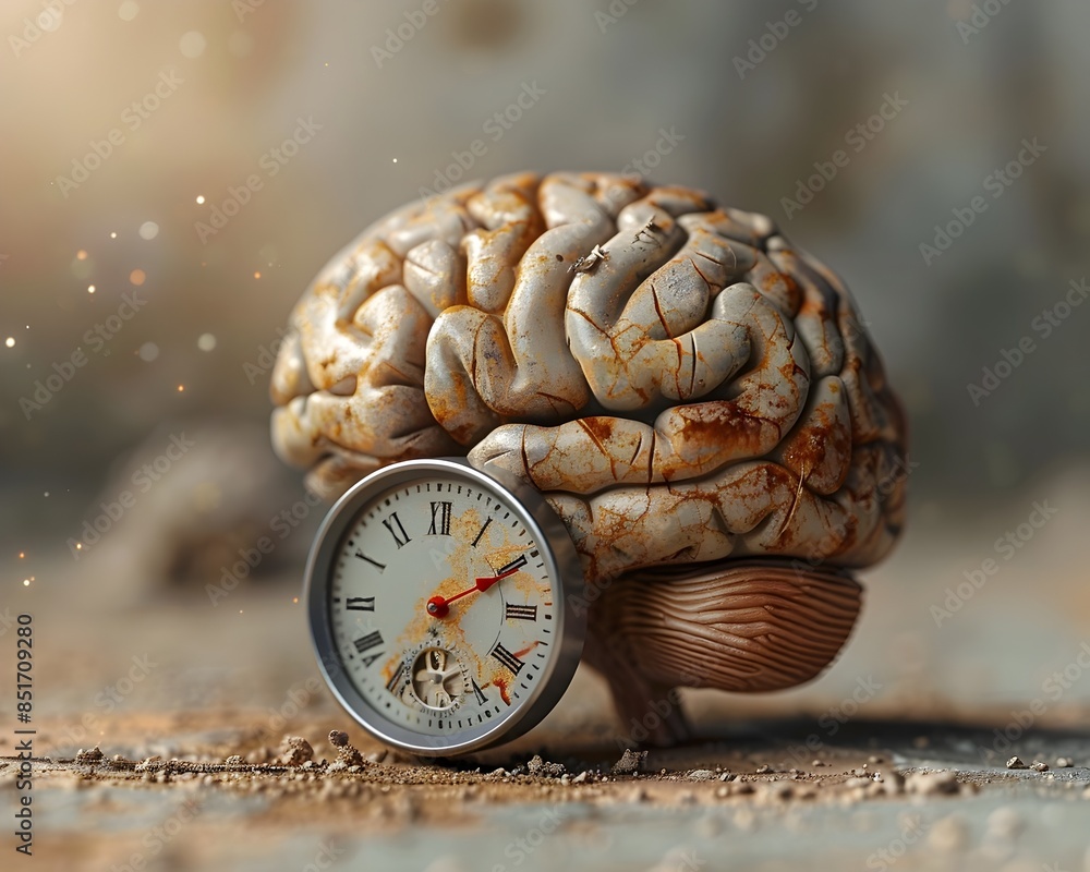Aufkleber brain with integrated clock symbolizing time management and cognitive efficiency