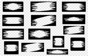 Set of black grunge tickets, label template, scratch tags, frame with grunge design, vector.