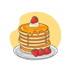 pancake with honey and strawberry vector illustration