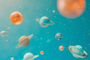 Naklejka premium Planets of the solar system. Planets on turquoise background. Space.