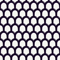 Paint brush seamless pattern. Freehand grunge design background. Round scale, arch motif oriental ornament. Trendy handdrawn geometric print. Modern artistic hand drawn abstract vector wallpaper